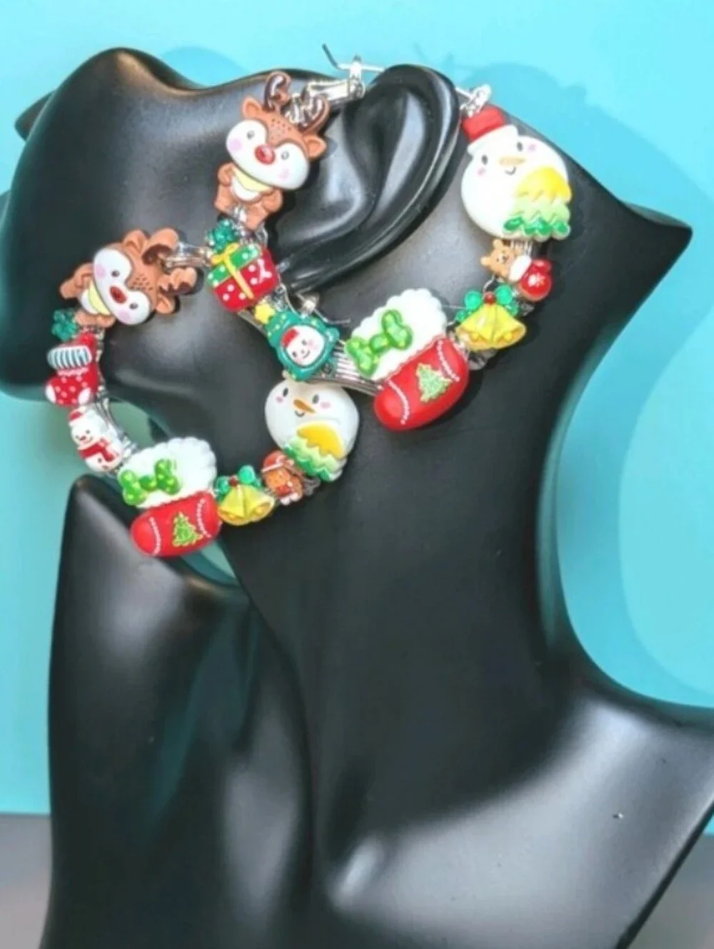 Hand Crafted Festive Holiday Charm Hoop Earrings - Red, Green, White, Yellow